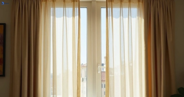 Dull dusty drapes in blackstone before professional cleaning